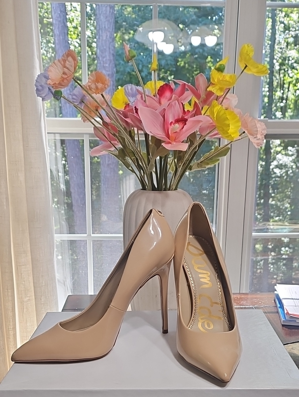 Sam Edelman Nude Patent Pointed-Toe Stiletto Heels